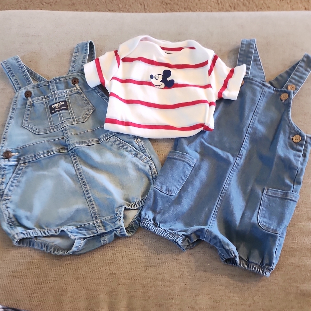 Carter's Blue Denim Overalls Set with Striped Top